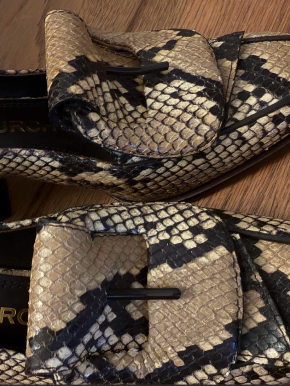 Tory Burch Snake-Print Block Heel Loafer in Tan and Black - Picture 3 of 6